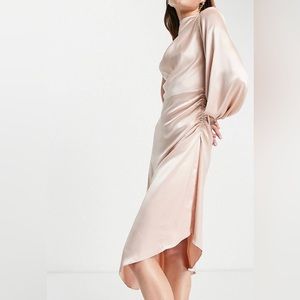 River Island open back satin midi dress in pink size 12